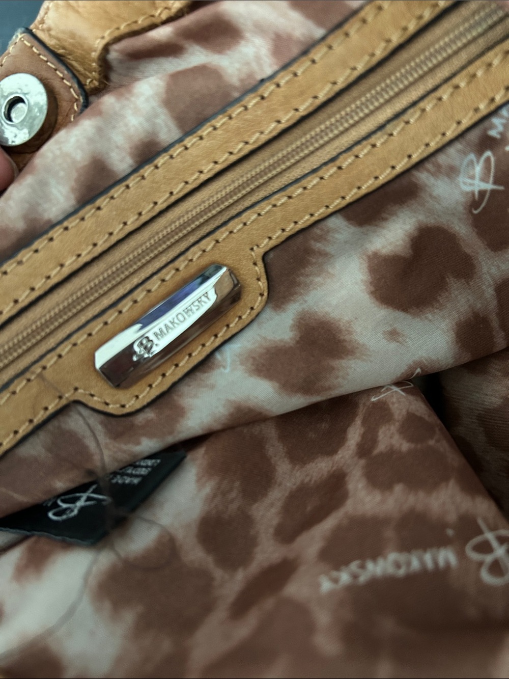 b. makowsky Tan Leather Chain-Accent Shoulder Bag - Picture 15 of 17